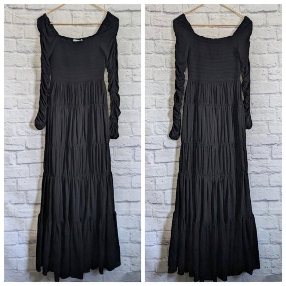 La Ligne Mariella Maxi Dress XS NEW Black Tiered Jersey Smocked Long Sleeve - Picture 2 of 8
